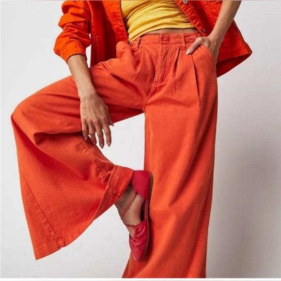 Free People Light as Spring Trousers wide leg orange - Picture 1 of 4